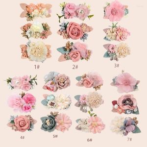 Hair Accessories 2XPC 3 Pieces Pink Flower Clips Girls Floral Pins Fully Lined Barrettes Flowers Embellished With Leaves