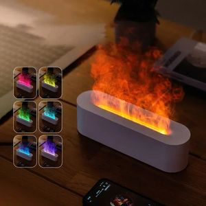 Ätherische Öle Diffusoren RGB Flamme Aroma Diffusor Luftbefeuchter USB Desktop Simulation Licht Aromatherapie Luftreiniger für Schlafzimmer mit 7 Farben 231213