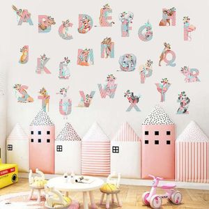 Cartoon Animals Alfabet väggklistermärken för barn rum dekoration dekaler för baby barnkammare vardagsrum hem dekor väggmålning affisch pvc