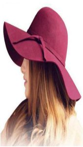 10pcslotレトロな秋の冬の女性のためのボウラー帽子ソフトウールフェドラス帽子ソリッドレディースフロッピーワイドブリムドームCap1814779
