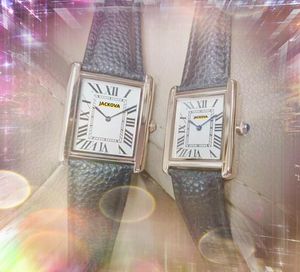 Couple quartz fashion men women watch 34MM 28MM auto date rectangle roman tank dial leather belt clock bracelet premium stainless steel case business wristwatch