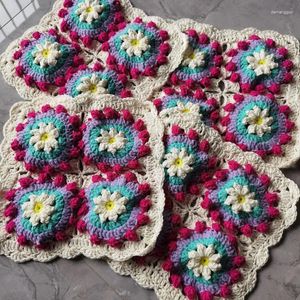 Table Mats Handmade Crochet Placemats Square Stereo Flowers Cup Teapot Pads Dining Room Decoration For Wedding Gift 28cm 4pcs/lo