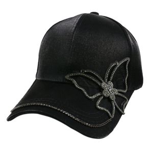 Winfox Fashion Black Rhinestone Butterfly Baseball Cap Girls Women Snapback Hip Hop Sun Hat3113132