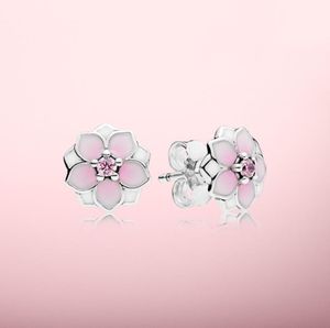 Pink Magnolia Earrings Beautiful Women Jewelry with Original box for 925 Sterling Silver flower Stud Earring sets5955386