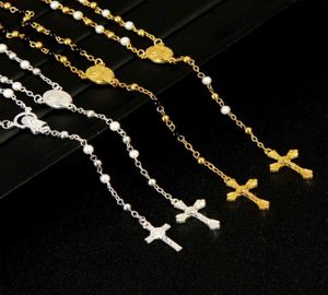 4mm Rosary Stainless Steel Beaded Pendant Chain And Jesus Necklace Religion Necklaces9891078