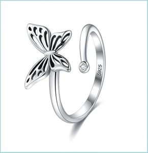 Anéis de banda Sterling Sier Sier Ring Butterfly Aberta Anéis para mulheres Vintage Punk Cute Pearl Girls Jóias de casamento 740 Z2 Drop Delivery1316130