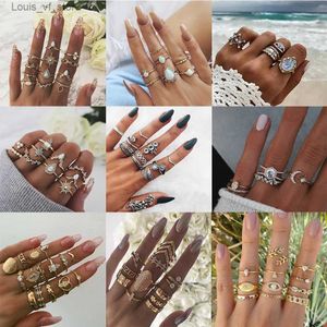 Pierścienie opaski BLS- nowy vintage pierścień dla kobiet BOHO Crystal Stone Rośliny zwierzęce Pierścienie geometryczne Zestawy kobiecego biżuterii T231213