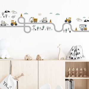 Cartoon Cars Truck Tractor Bulldozer Traffic Track Wall Stickers for Boy Kids Room Bedroom Wall Decals Home Decorative Decor Pvc