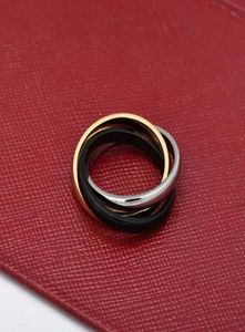 'Gold Silver Black' tre-ringar med trippelringar för kvinnliga män älskare '316l Titanium Steel Wedding Band Aneis Anel Bague Femme Original Designer Designer Ring4910859