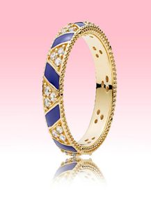 Ny gulguldpläterad ring Kvinnor Herr Fashion Jewelry For P Real 925 Silver Blue Stripes and Stones Ring Set With Original Box8822329