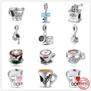 Bracciale in argento 925 con ciondolo in argento 925 Tazzine da caffè Set di ciondoli per macchine da caffè Ciondolo con perline fini fai da te Gioielli4185362