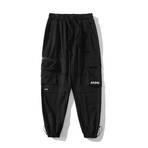 Męskie spodnie męskie bawełniane czarne spodnie streetwearne joggery hip -hopowe spodnie dresowe muti kieszenie