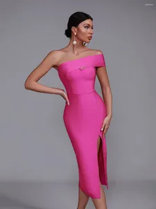 Casual Dresses Cut Out Side Split Birthday Evening Club Outfits Summer 2023 Midi Bandage Dress Women Pink Party BodyCon Elegant Sexy