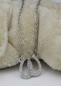 Lead och nickelsmycken Double Horse Shoe Pendant Necklace Equestrian Horseshoe Jewelry Decorated With White Czech Crystal1067785