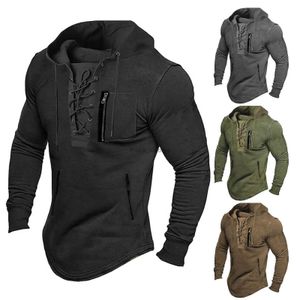 Tute da uomo Autunno Lace Up Felpa con cappuccio vintage per uomo Moda Abbigliamento uomo oversize Felpa casual Manica lunga Vestibilità medievale Pullover TopL2402