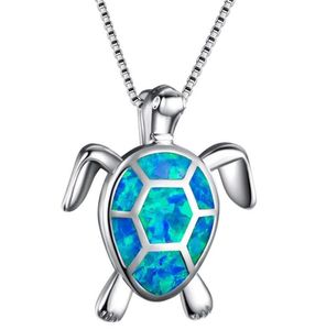 Silver Hawaiian smycken Sea Turtle Pendant With White Opal Pendant Necklace for Women3028085