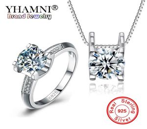 Yhamni Luxury Original 925 Sterling Silver Jewelry Wedding Set Top Sona CZ Zirconia Jewelry Ring Collar Accesorios Set TDZ0377440770