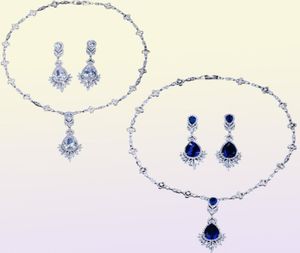 Luxury Zircon Necklace Earrings Wedding Bridal Jewelry Set CZ Pendant Necklaces Sparking Birthday Party Prom Jewelry Accessories R9441930