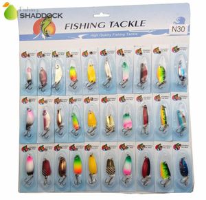 30pcs Hard Metal Fishing Spoon Lures Mixed Color Assorted Spoon Artificial Spinner Bait Fishing Blades Wobblers Set5841176