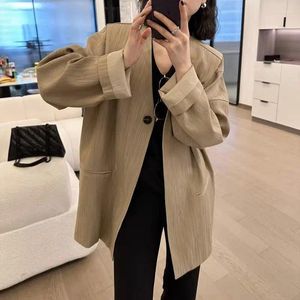 Women's Suits Chubby Girl 150kg Hong Kong Style Retro Milk Suit Jacket Plus Size Spring And Autumn Loose High-end Blazer Top