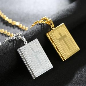 Pendanthalsband Religion Cross Bible Book Halsband Christian Choker Gift Women Po Frame Link Chain Jewelry Unisex281V