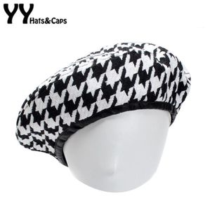 Yy Autumn Berets Cap Winter Hats for Women French Houndstooth Basker Flat Cap Plaid Elegant British Style Lady Painter Bonne 18119919978