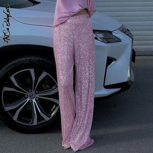 Women's Pants Capris Sequins Pant Straight Bling Pants Women In Solid Pink High Waist Pants Party Outfits Evening Fashion Streetwear Black Pants 231213