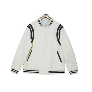 Rhude 재킷 디자이너 패션 맨 가을과 겨울 새로운 더블 화이트 스트라이프 스플 라이스 대비 모직 재킷 코트 캐주얼 하이 스트리트 야구