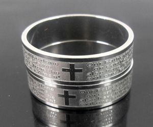 25pcs Etched Silver Mens English Lord039s prayer stainless steel Cross rings Religious Rings Men039s Gift Whole Jewelry 1166555