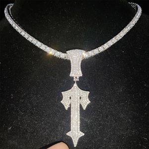 Tênis graduado novo masculino hip hop carta gelo cruz espada colar 4mm zircon tênis corrente hip hop pingente colar charme jóias 231213