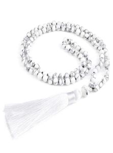 Anhänger Halsketten Mode Weiße Quaste Lange Halskette 6mm 108 Perlen Naturstein Schwarze Linie Türkisen Handgemachte Mala Frauen Männer JE9999290