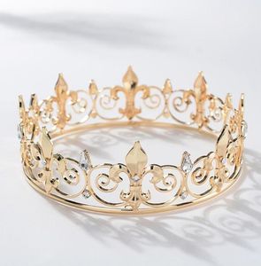 Corone e diademi in metallo per uomo Royal Full King Crown Prom Cappelli da festa Costume Cosplay Accessori per capelli Clip dorate Barrette8354170