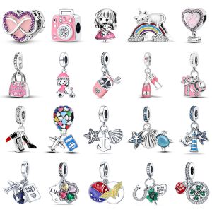 Balonowe powietrze samolot moda 925 Silver Rainbow Cat Charms Bead Fit Oryginalna bransoletka pando 925 Srebrna wisior biżuteria