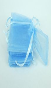 200 st Sky Blue Jewelry Box Luxury Organza Jewelry Pouches Presentväskor för bröllopsgavare Väskor Pouch med dragskon Satin Ribbon6030246