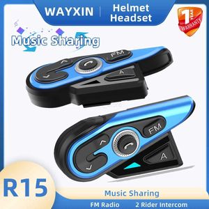 MOTORCYCLE INTERCOM WAYXIN HELME HEADSET Bluetooth Motorcykel Intercom 2 Riders Intercomunicador Moto Interphone 1200m FM Radiomusikdelning R15L231153