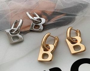 Fashion Real Gold Plated Brass Letter B Pendant Stud Earrings For Women Charm Metal Statement Jewelry Punk Accessories 417 H14078305