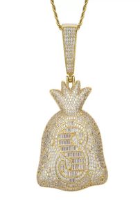 Bling 18k Gold Dollar Sign Money Bag Necklace Jewelry Set Cubic Zirconia Diamond Hip Hop Necklaces Wallet Pendant Women Men Stainl7676574