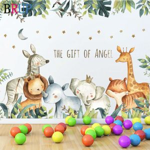 Adesivos de parede de animais fofos, selva, floresta, estilo de pintura para sala de estar, quarto infantil, decalque de parede, berçário de bebê, decoração, murais de presente