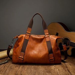 Duffel Bags Men's Travel Bag Genuine Leather Luggage Bag For Men Vintage Travelling Duffel Durable Cowhide Leather Weekend Large Men Bags 231213