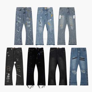 23SS Top Craft мужские дизайнерские джинсы Ретро мода High Street Broken Holes Джинсы масляная краска брызги чернил брюки