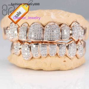 Aparelho universal individual incrustado com diamantes com configuração de diamante banhado a ouro Moissanite Dentes Grillz invisível com corte de princesa Sier VVS personalizado