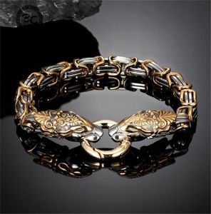 Nunca desaparecer Viking Dragon Head Bracelets Men Gold Aço inoxidável King Chain Wrist Band Nordic Amulet Punk Macho Jewelry Gift 2202226452687