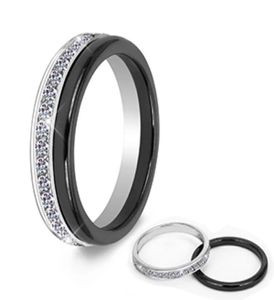 2er-Set klassischer schwarzer Keramikring, schöner, kratzfester Schmuck aus gesundem Material für Frauen mit Bling-Kristall, modischer Ring4378708