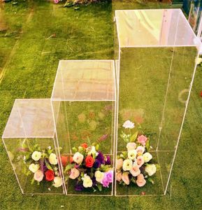 Coluna quadrada de cristal acrílico para casamento, corredor, canal principal, decoração de casamento, suporte de flores, decoração de estrada, coluna de flores s9703824