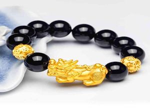 Feng shui boa sorte pulseiras para homens mulheres obsidian grânulo dragão sorte charme pulseira pixiu pi yao atrair riqueza bracelet7986796