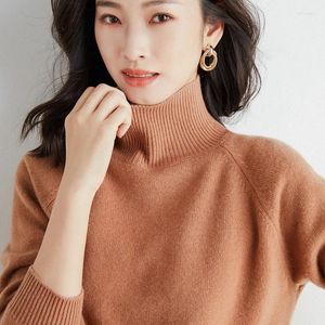 Women's Sweaters 2023 Pullover Autumn And Winter Korean Version Of High-necked Women Solid Color Brown Knitted Sweater