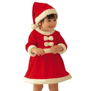 Småbarnbarn Baby Girls Bow Christmas Clothes Costume Party Dresses and Hat Outfit Cotton Blended Red Dress Set Gifts To Children3309059