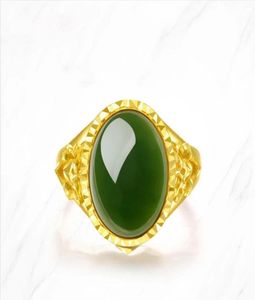 National style gold plated with hetian jade ring inset jades chrysoprase Breadwinners opening adjustable innovative jewelry51480658449436