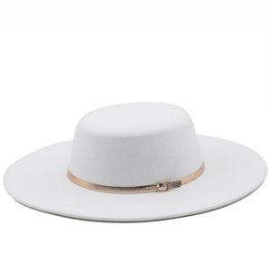 Berets 95 cm szerokości brzegi top hat Panama Solid Fen Fedoras z łukiem dla kobiet sztuczna mieszanka białej wełny Jazz Capberets beretsberet6361283