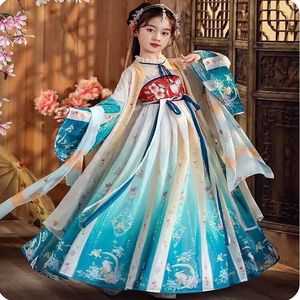 Abbigliamento etnico Cinese Hanfu Dress Ragazze Carnevale per bambini Costume cosplay di Halloween Festa di compleanno Blu sfumato per 313Y 231212